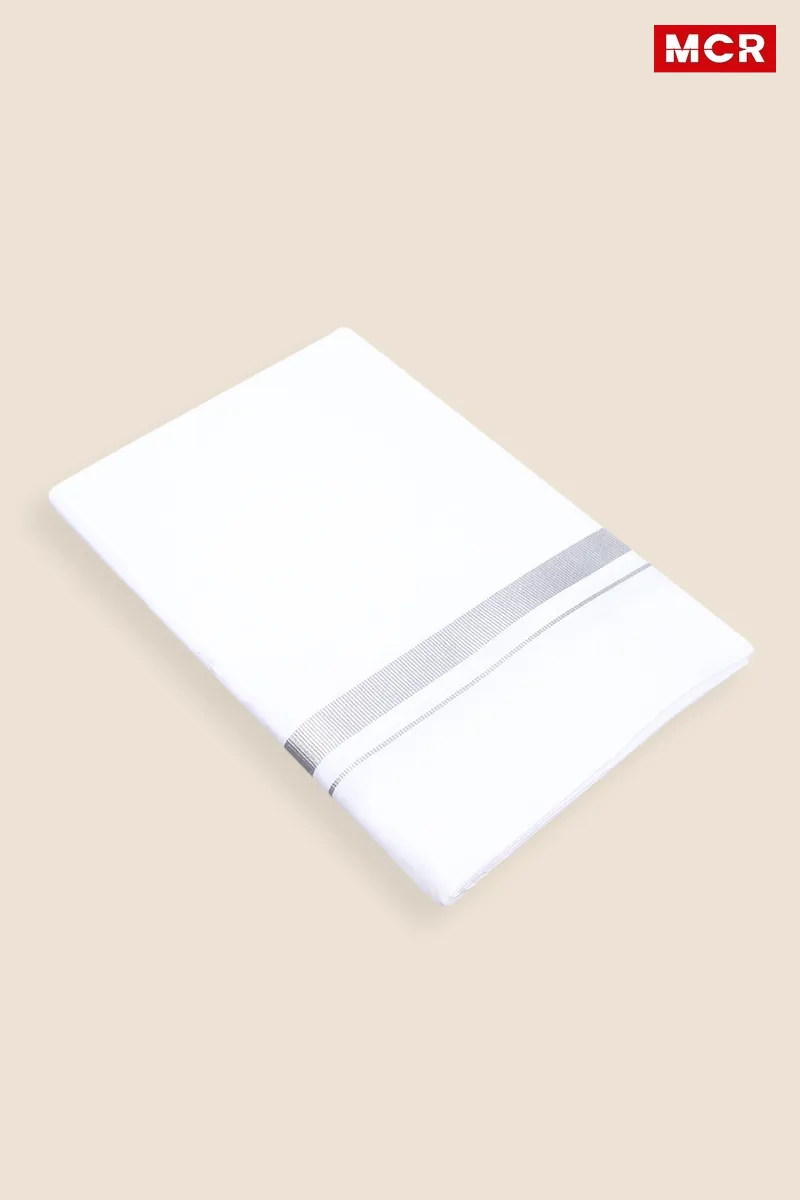 Men's Cotton Silver Border Single Dhoti - 2 Mtr