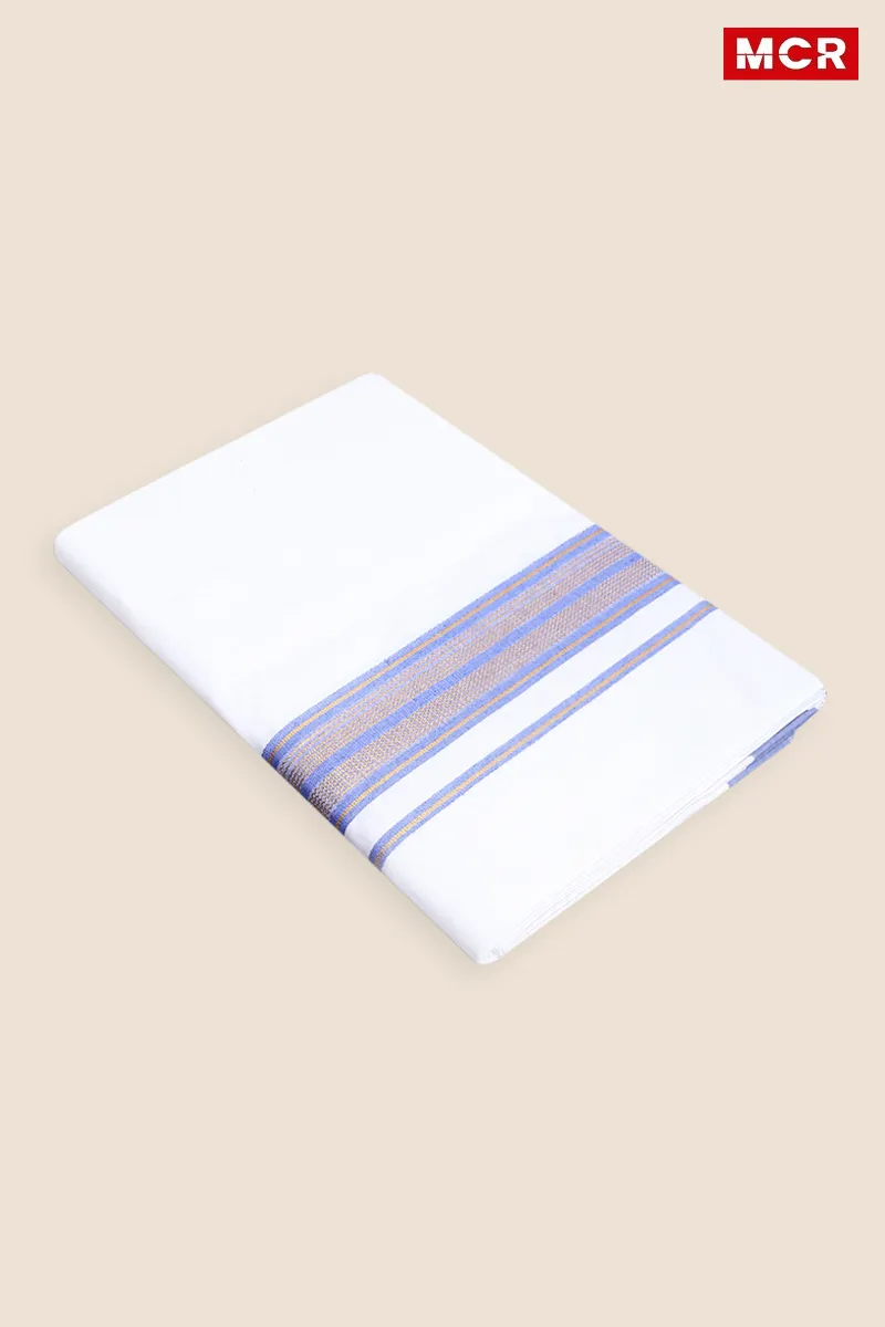 Men's Cotton Fancy Border Single Dhoti - 2 Mtr CLMDH30BLU2MTR