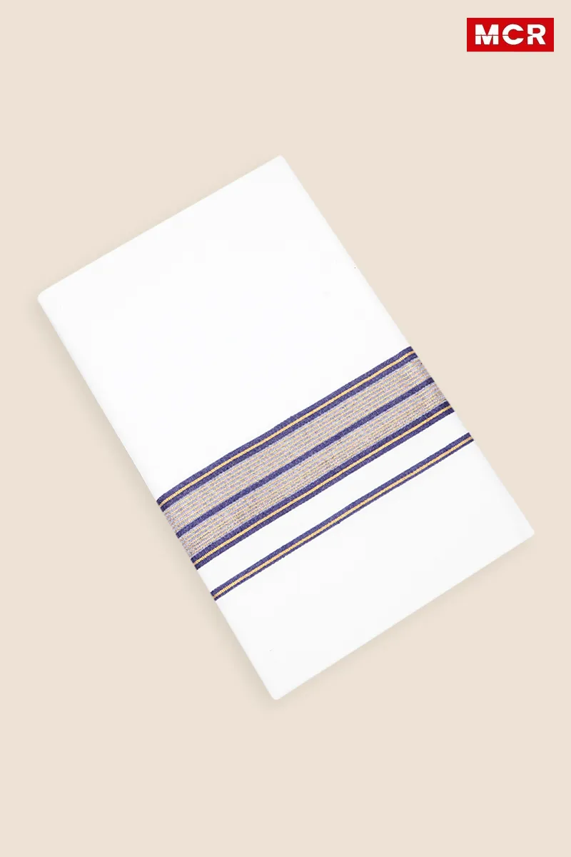 Men's Cotton Fancy Border Single Dhoti - 2 Mtr CLMDH30NAV2MTR