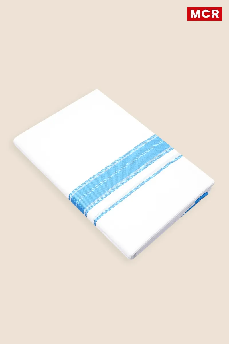Men's Cotton Fancy Border Double Dhoti - 3.8 Mtr CLMDH54SKY38MTR