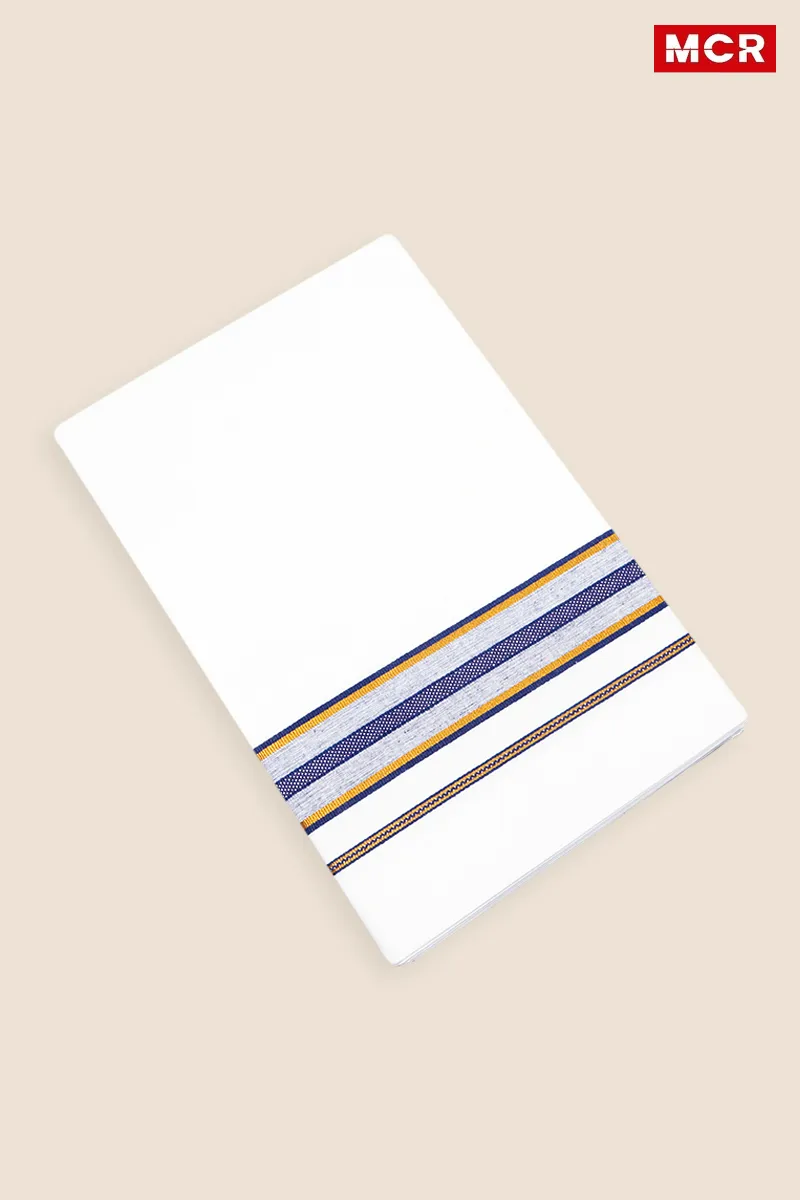 Men's Cotton Fancy Border Single Dhoti - 2 Mtr CLMDH55NAV2MTR