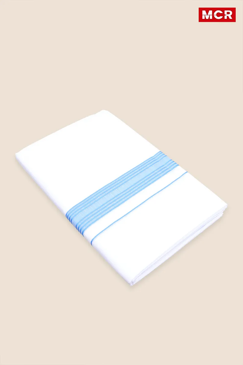 Men's Cotton Fancy Border Double Dhoti - 3.8 Mtr CLMDH56BLU38MTR