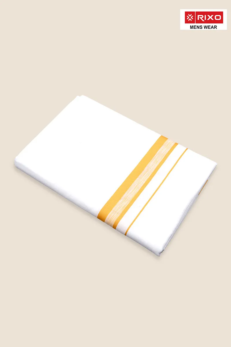 Men's Cotton Solid Dhoti with Fancy Border - 1.90 MTR CLMDH61YEL19MTR
