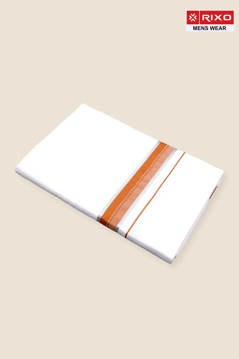 Men's Cotton Solid Dhoti with Fancy Border - 1.90 MTR CLMDH64ORA19MTR