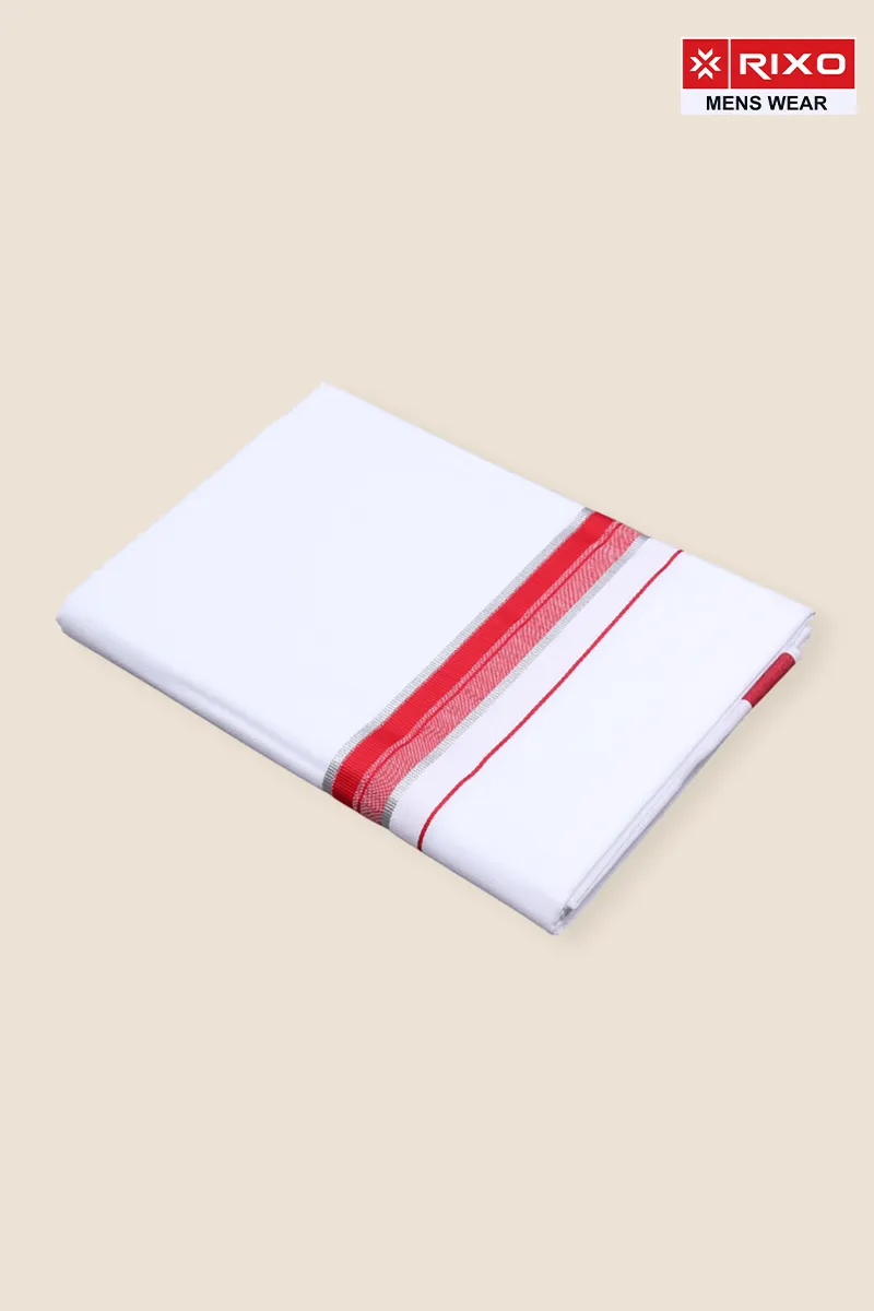 Men's Cotton Solid Dhoti with Fancy Border - 1.90 MTR CLMDH64RED19MTR
