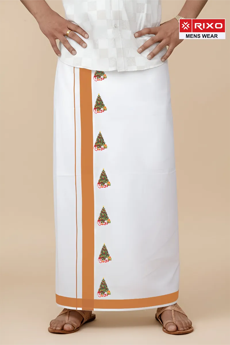 Men's Cotton Dhoti with Christmas X- Max Tree Theme Rixo MCR CLMDH66MUS2MTR
