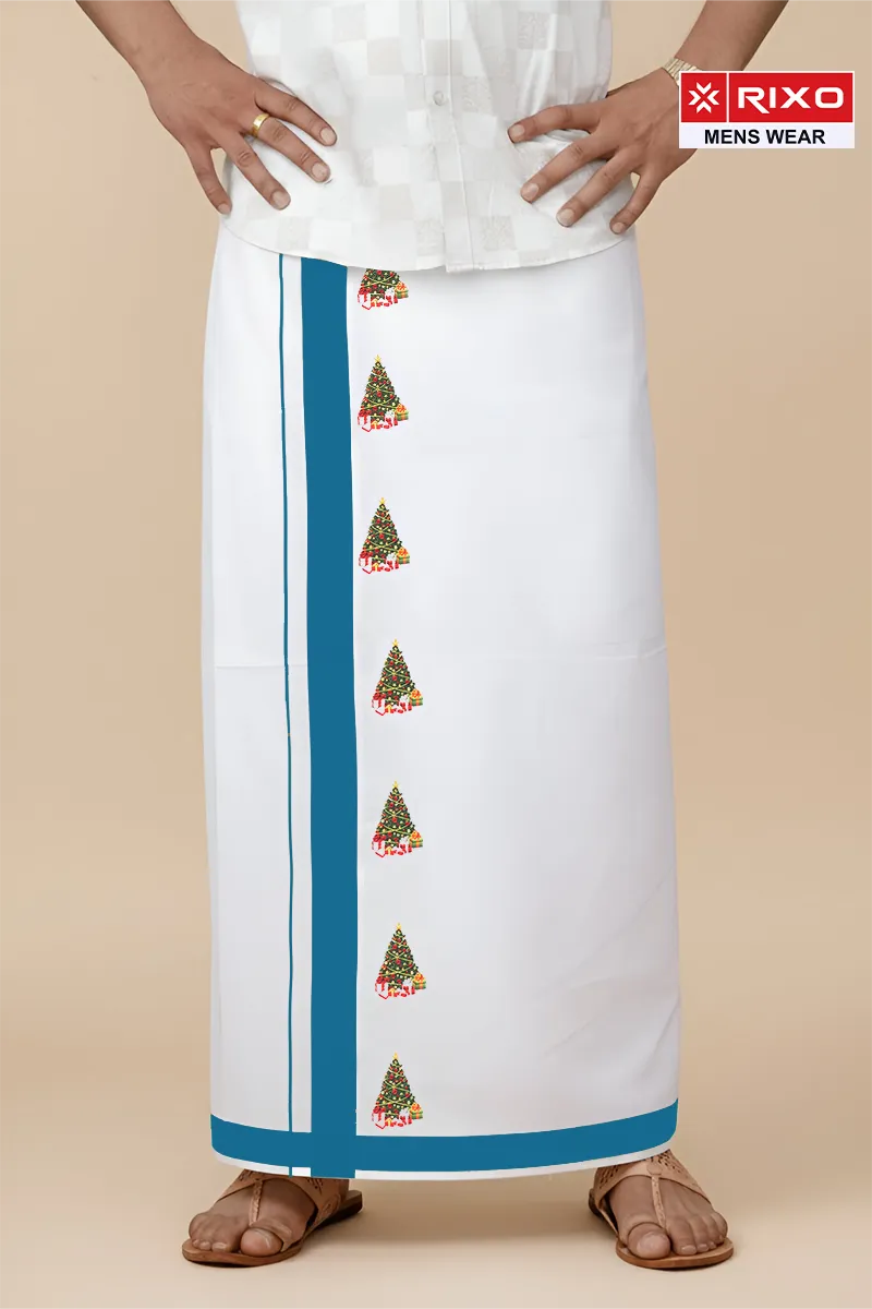 Men's Cotton Dhoti with Christmas X- Max Tree Theme Rixo MCR CLMDH66TEA2MTR