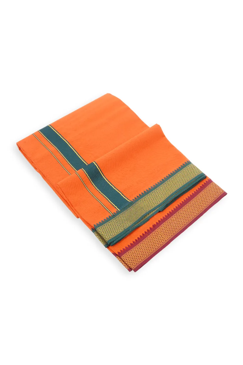 Men's Cotton Kavi Dhoti with Jari Border - 2 MTR