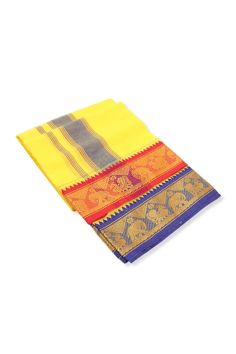 Men's Cotton Kavi Dhoti with Jari Border - 2 MTR
