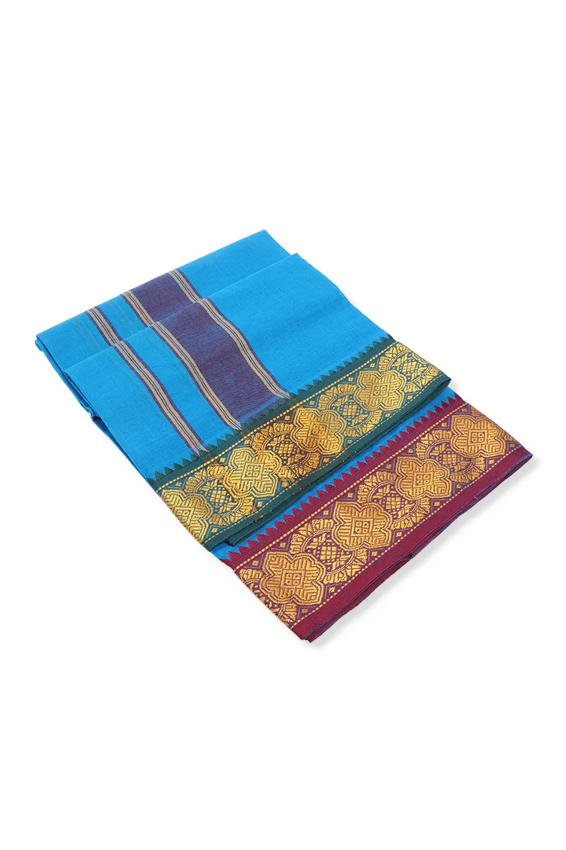 Men's Cotton Kavi Dhoti with Jari Border - 2 MTR CLMDH78BLU2MTR