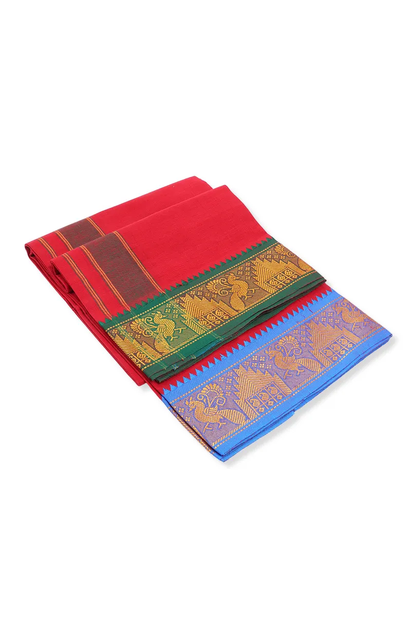 Men's Cotton Kavi Dhoti with Jari Border - 2 MTR