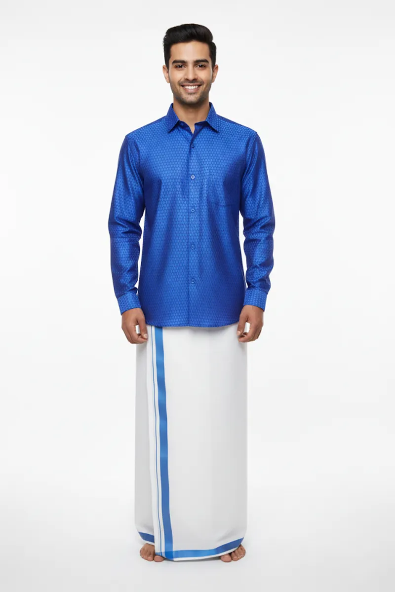 Men's Cotton Self Designed Dhoti Shirt Set (2 Pcs)
