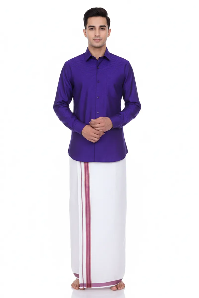Men's Cotton Self Designed Dhoti Shirt Set (2 Pcs)