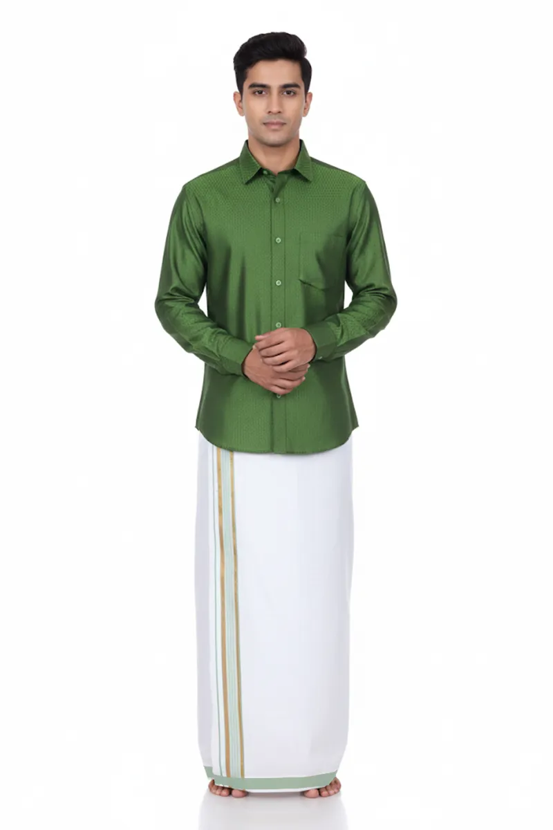 Men's Cotton Self Designed Dhoti Shirt Set (2 Pcs)