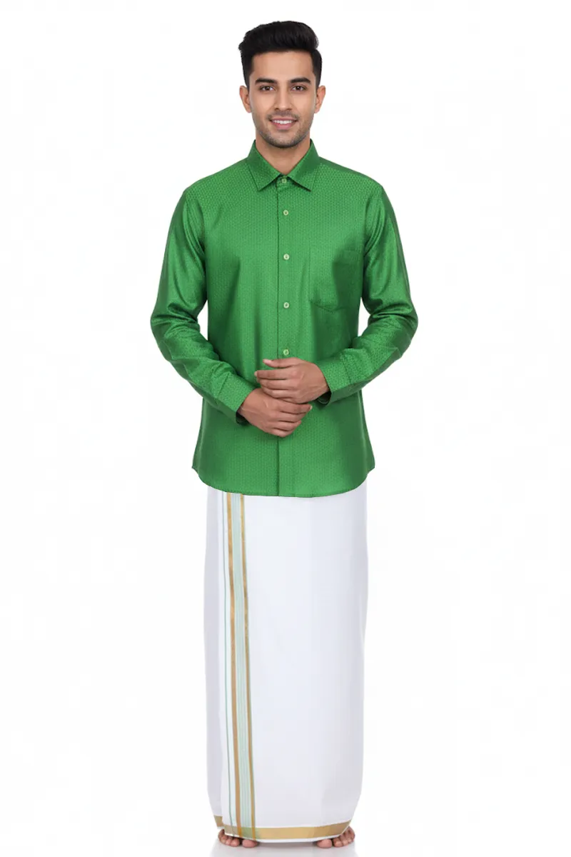 Men's Cotton Self Designed Dhoti Shirt Set (2 Pcs)
