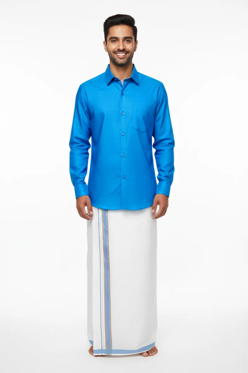Men's Cotton Self Designed Dhoti Shirt Set (2 Pcs)