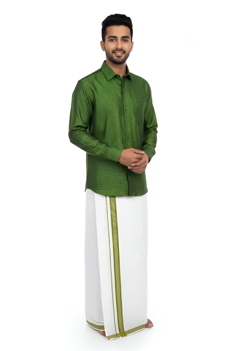 Men's Cotton Self Designed Dhoti Shirt Set (2 Pcs)