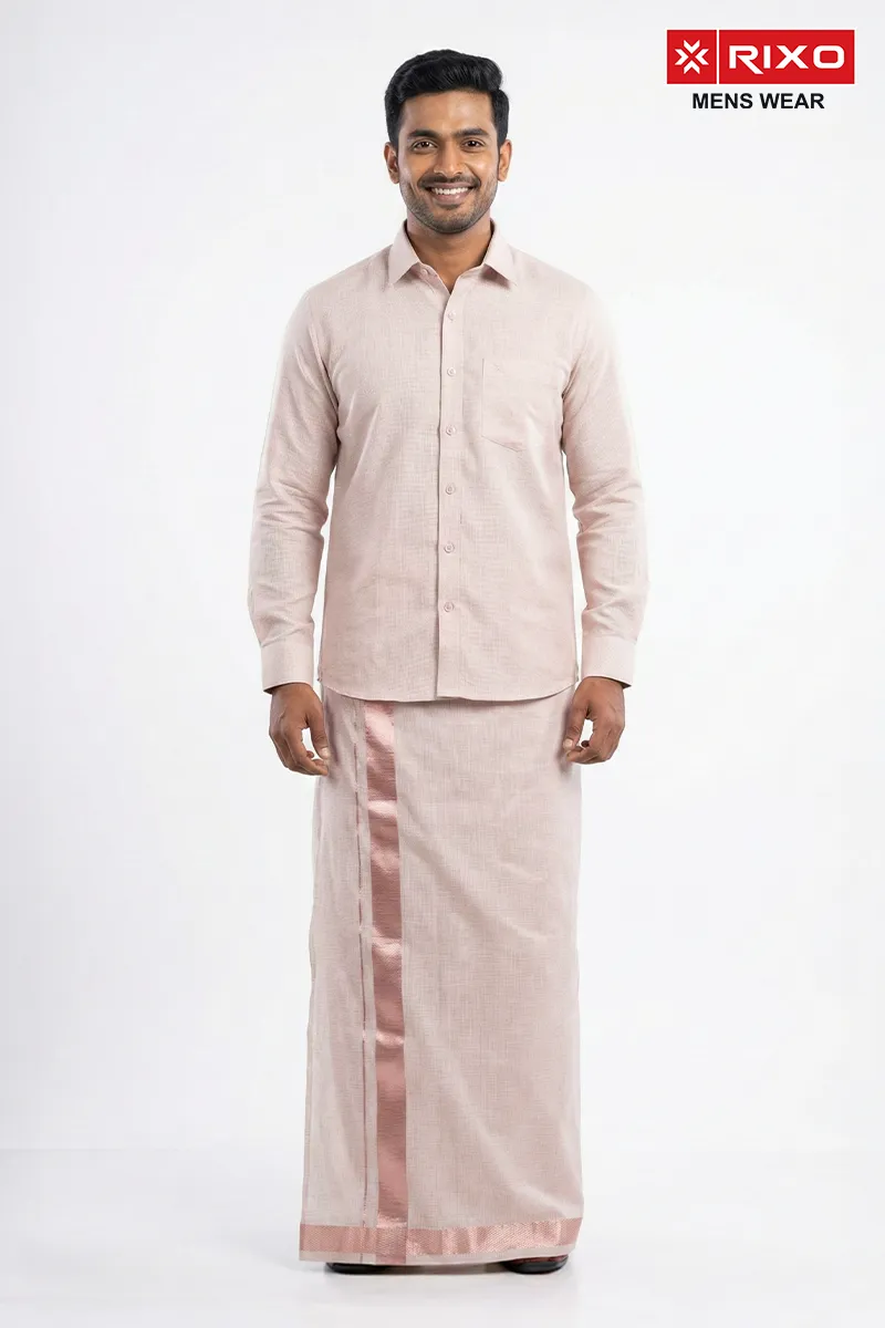 Cotton Shirt with Dhoti Set for Men (2-Pcs Set)