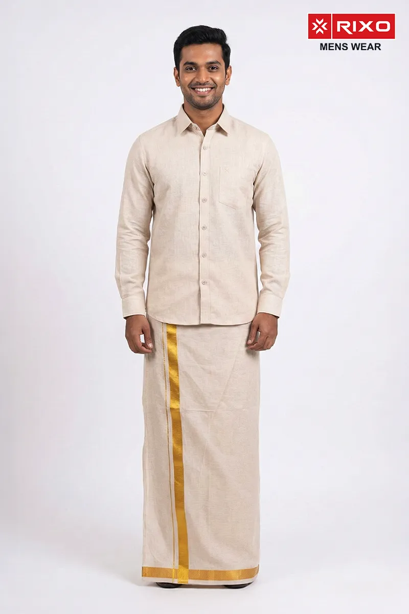 Cotton Shirt with Dhoti Set for Men (2-Pcs Set) CLMDS13GOL42