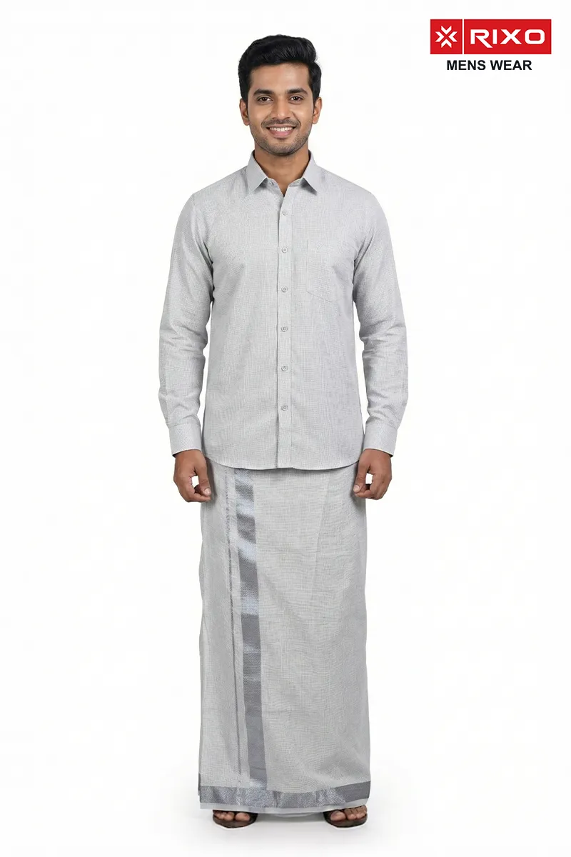 Cotton Shirt with Dhoti Set for Men (2-Pcs Set)