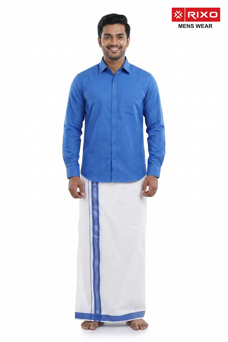 Cotton Shirt with Dhoti Set for Men (2-Pcs Set) CLMDS14BLU44