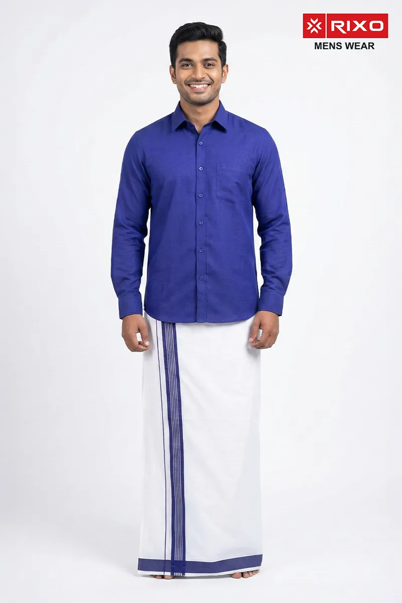Cotton Shirt with Dhoti Set for Men (2-Pcs Set) CLMDS14ROY38