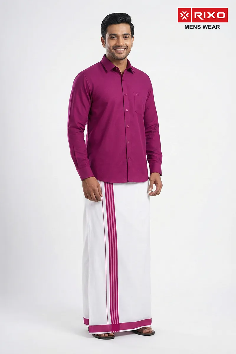 Cotton Shirt with Dhoti Set for Men (2-Pcs Set) CLMDS14VIO44