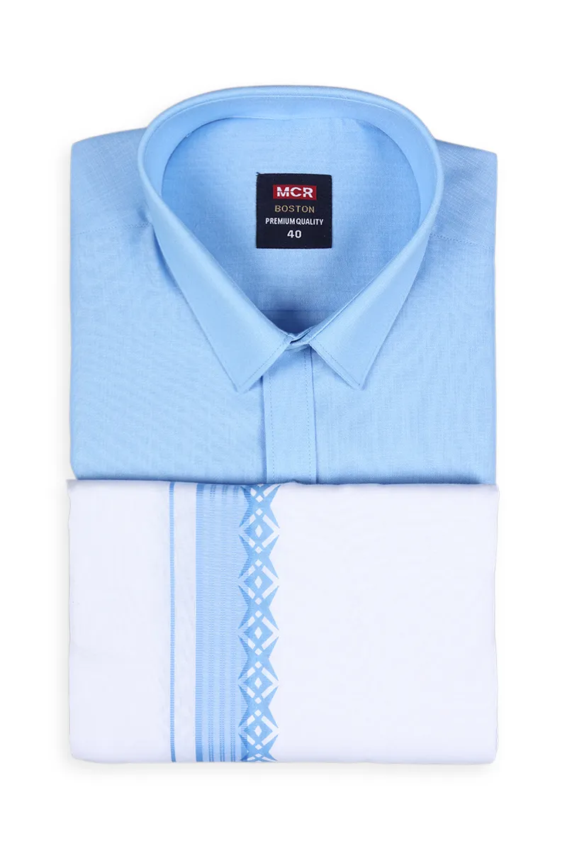 Cotton Shirt with Fancy Border Dhoti Set for Men (2-Pcs Set) CLMDS16LIG42