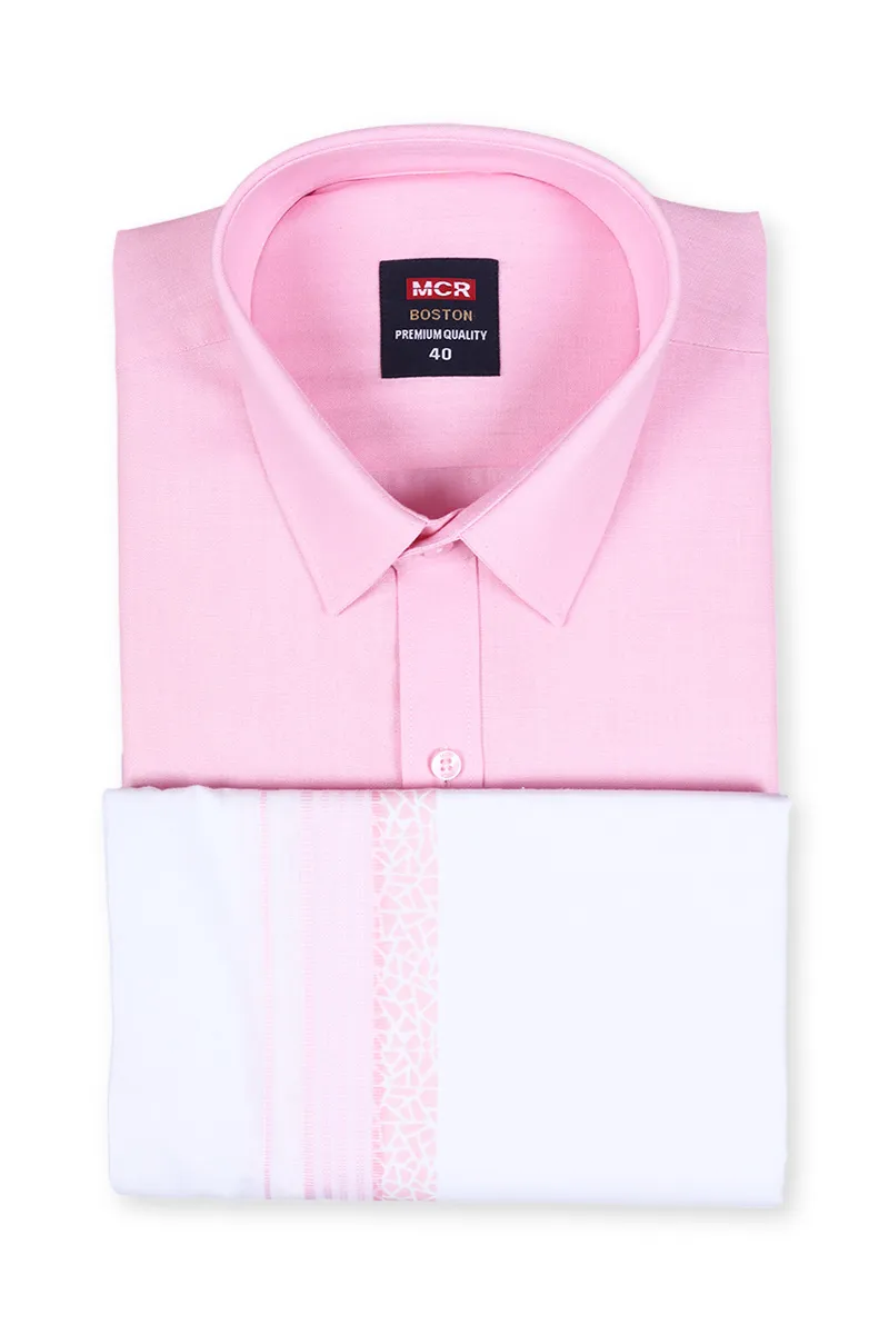 Cotton Shirt with Fancy Border Dhoti Set for Men (2-Pcs Set)