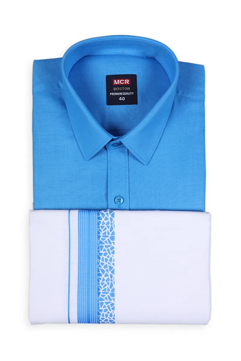 Cotton Shirt with Fancy Border Dhoti Set for Men (2-Pcs Set) CLMDS21ROY44