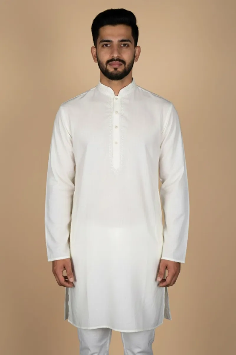 Men's Silk Solid Kurta CLMKR02CREM
