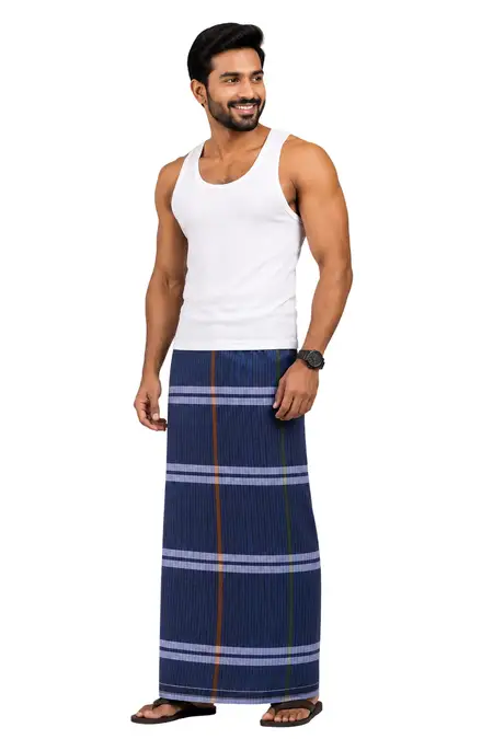 Nandu Men Cotton Checkered Stitched Lungi - 2.20 MTR