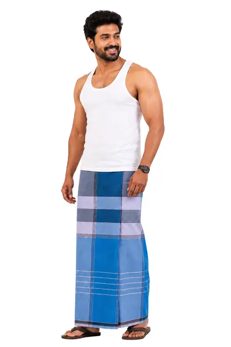 Nandu Men Cotton Checkered Stitched Lungi - 2.20 MTR