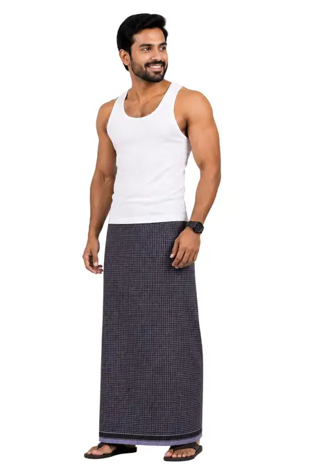 Nandu Men Cotton Checkered Stitched Lungi - 2.20 MTR