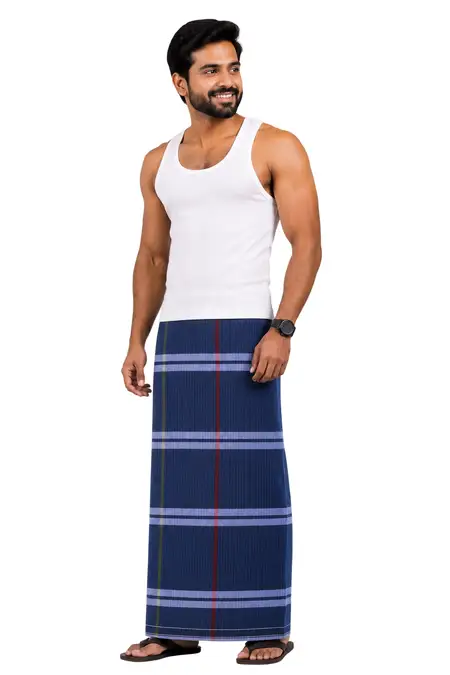 Nandu Men Cotton Checkered Stitched Lungi - 2.20 MTR