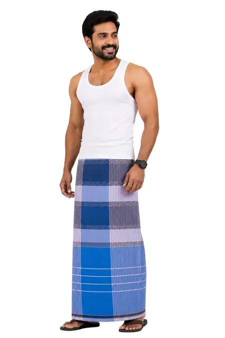 Nandu Men Cotton Checkered Stitched Lungi - 2.20 MTR