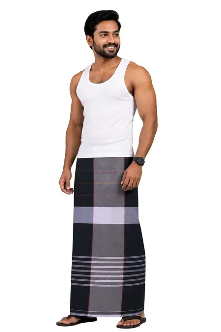 Nandu Men Cotton Checkered Stitched Lungi - 2.20 MTR