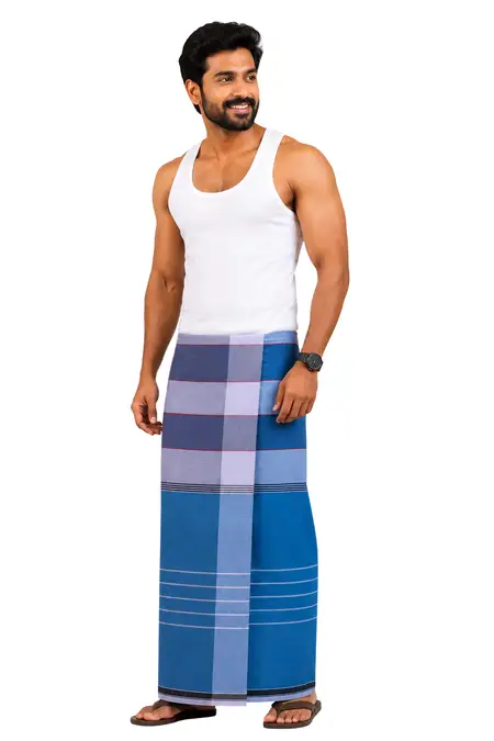 Nandu Men Cotton Checkered Stitched Lungi - 2.20 MTR