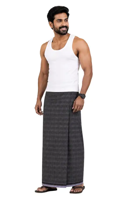 Nandu Men Cotton Checkered Stitched Lungi - 2.20 MTR
