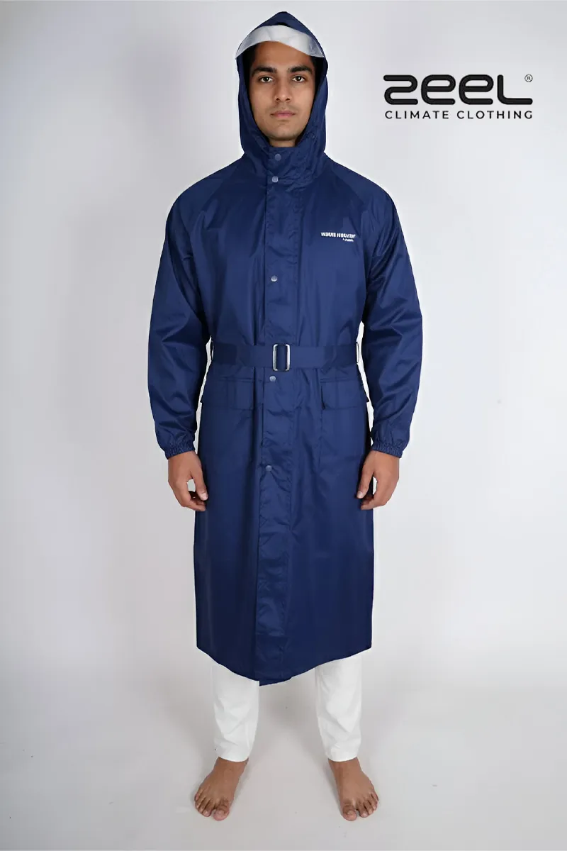 Waterproof High Neck Polyester Rain Jacket for Men CLMRJ03BLU50