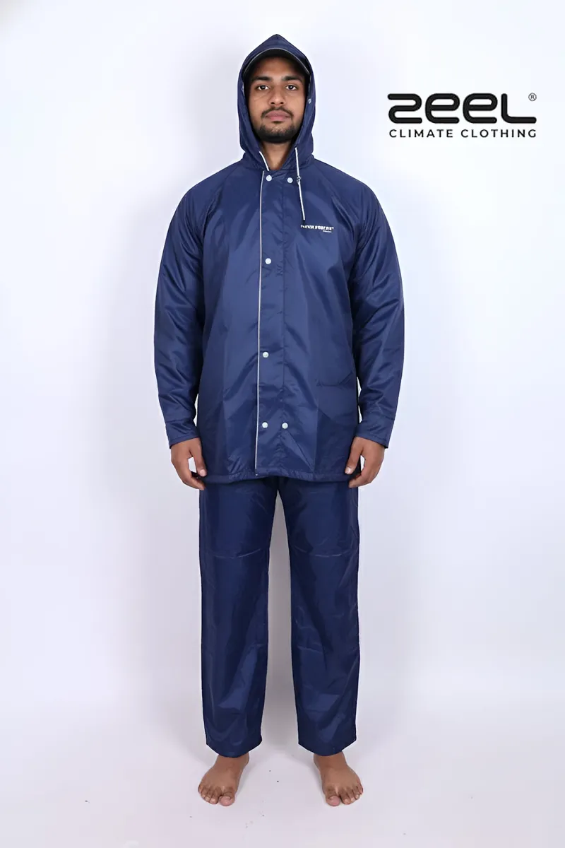 Men's Polyester Solid Raincoat Set with Visor