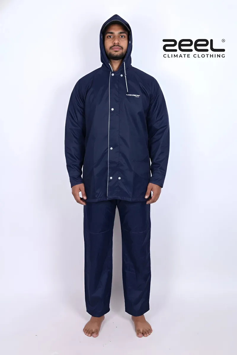 Men's Polyester Solid Raincoat Set with Visor