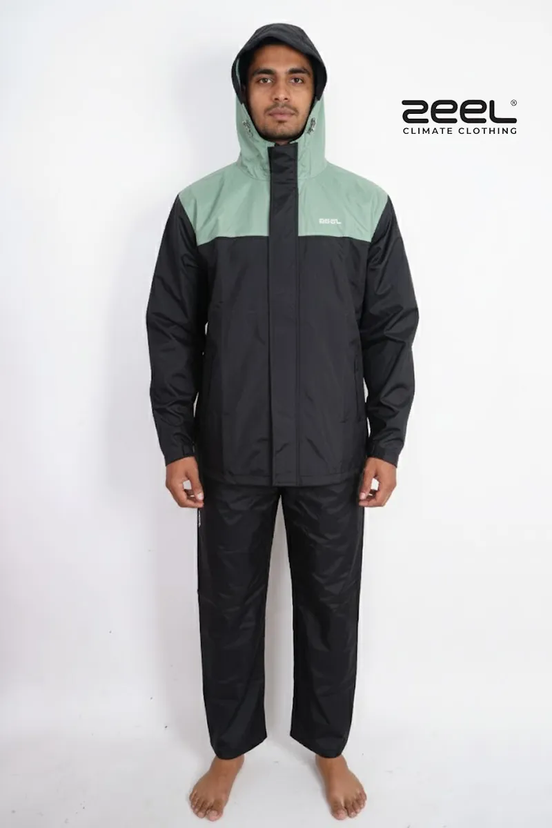 Men's Polyester Color block Raincoat Set CLMRS04GREXXL