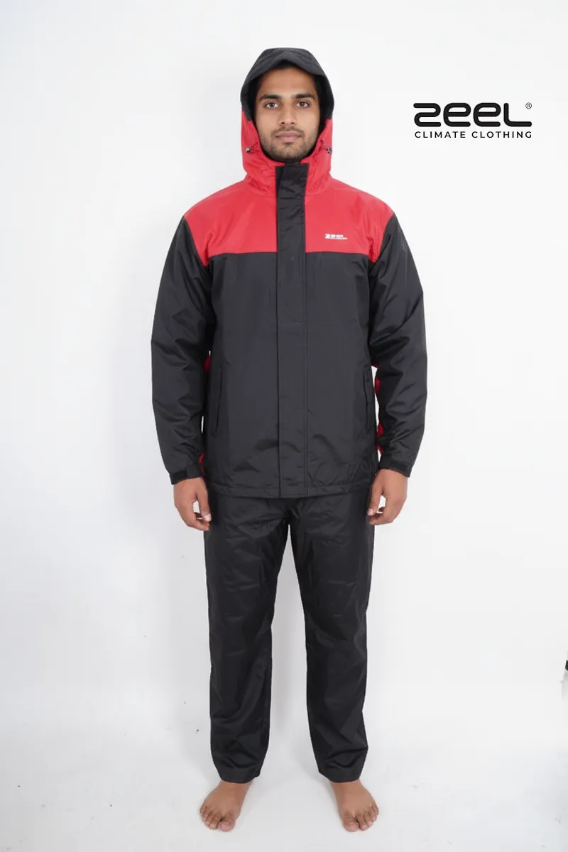 Men's Polyester Color block Raincoat Set CLMRS04REDXXL