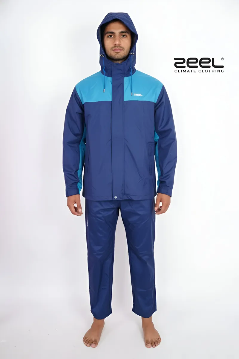 Men's Polyester Color block Raincoat Set CLMRS05BLUXXL