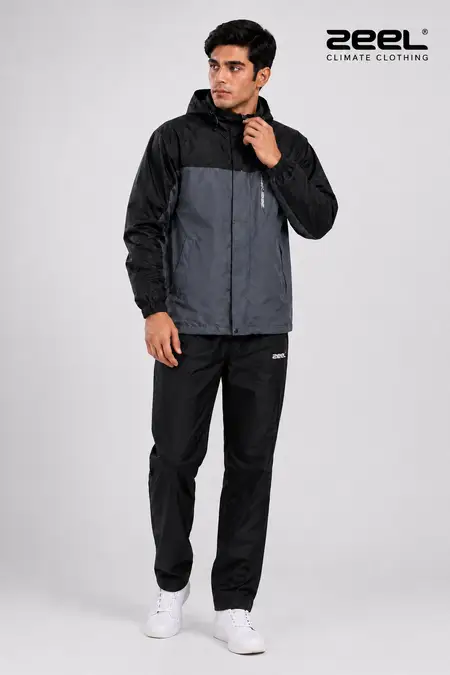 Men's Waterproof Polyester Colorblock Raincoat Set CLMRS09GREXXL