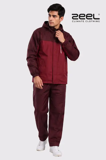 Men's Waterproof Polyester Colorblock Raincoat Set CLMRS09MARXXL