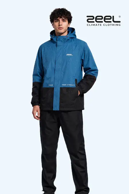 Men's Waterproof Polyester Colorblock Raincoat Set