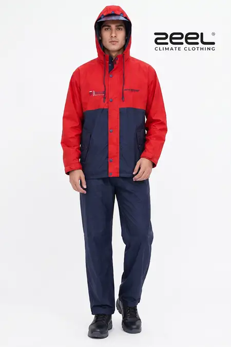 Men's Waterproof Polyester Colorblock Raincoat Set CLMRS11REDXXL