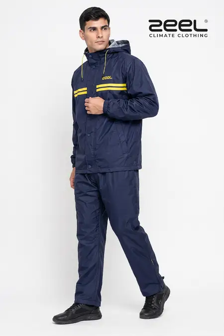 Men's Waterproof Polyester Soild Raincoat Set CLMRS12NAVXXL
